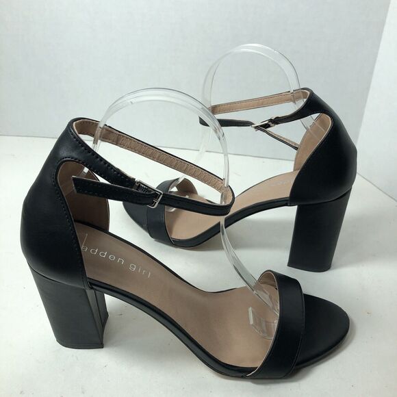 Madden Girl Heels Sandals Womens Size 9 Black Beella Block Ankle Strap Buckle G3 - Picture 9 of 10